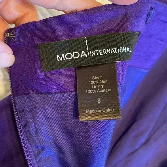 MODA International Purple 100% Silk Cocktail Strapless Dress in Size 8. - Picture 9 of 13